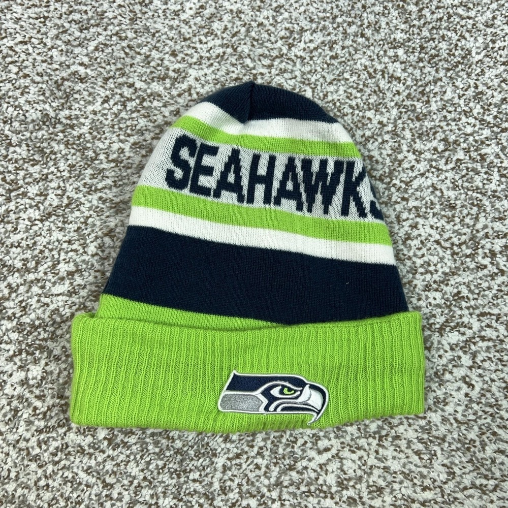 Seattle Seahawks Hat Beanie Mens One Size Green NFL Football New Era Fleece Cuff
